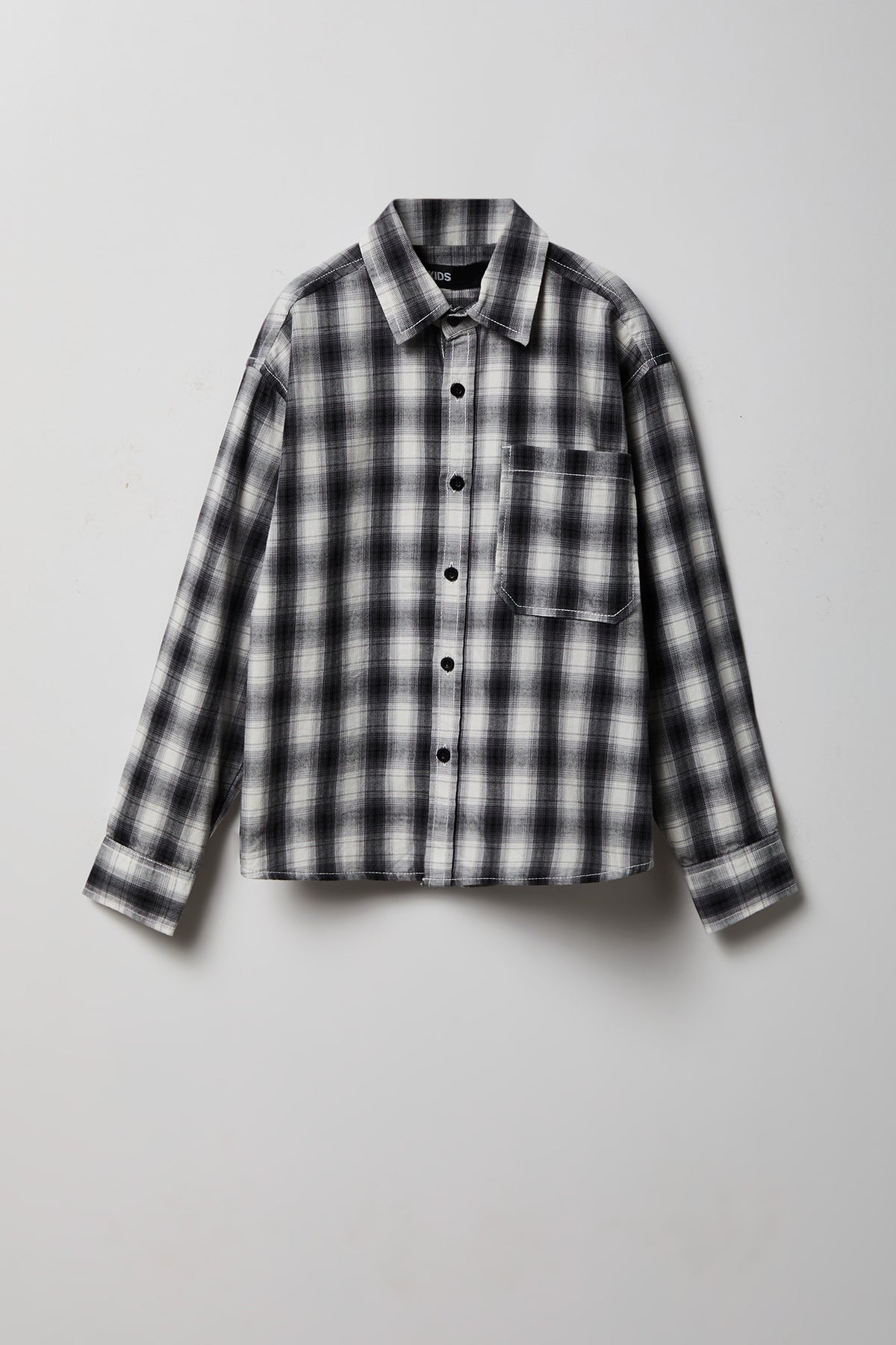 Alt View 2. Boys Graphic Plaid Flannel Button-Up Top - Black
