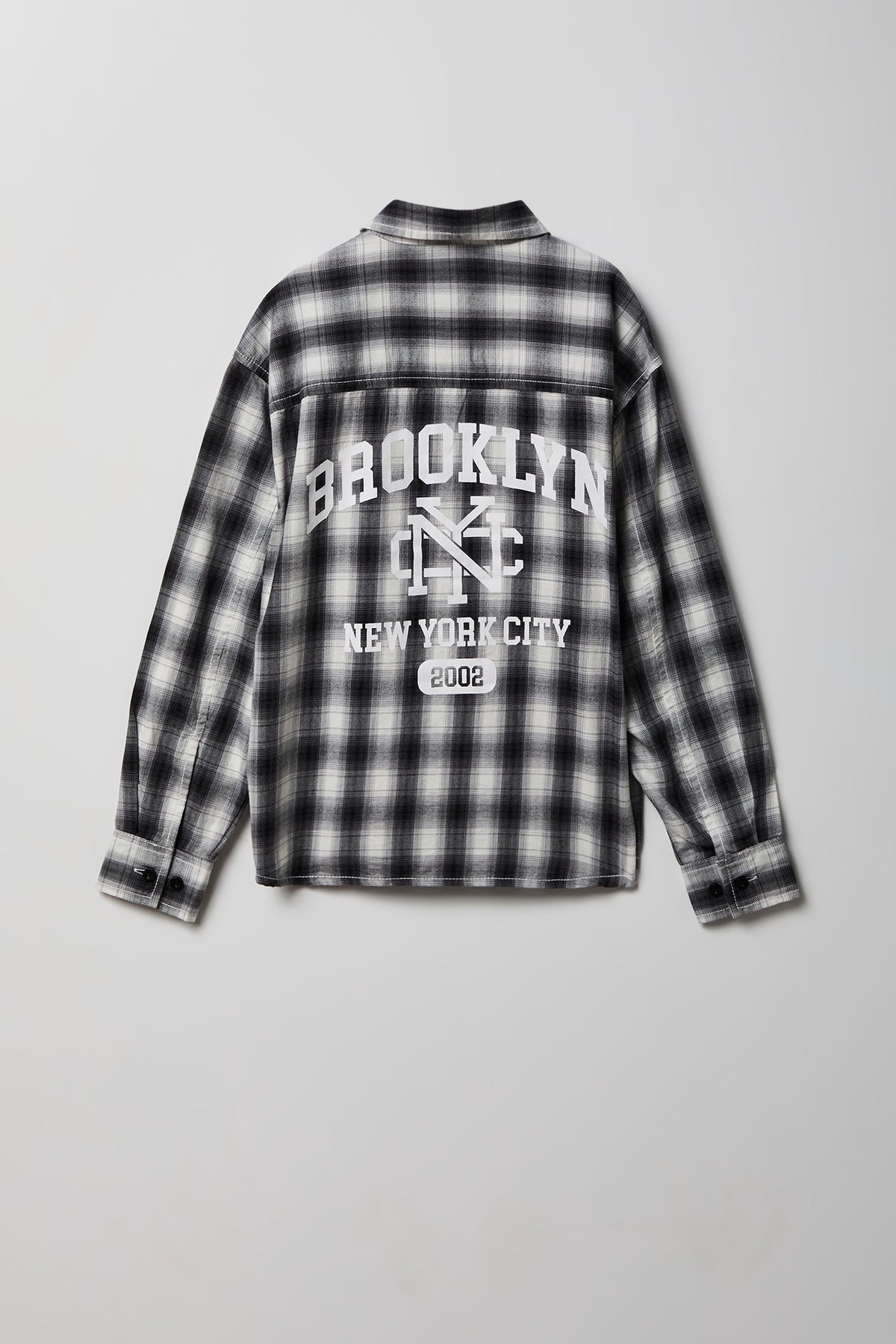 Boys Graphic Plaid Flannel Button-Up Top - Black