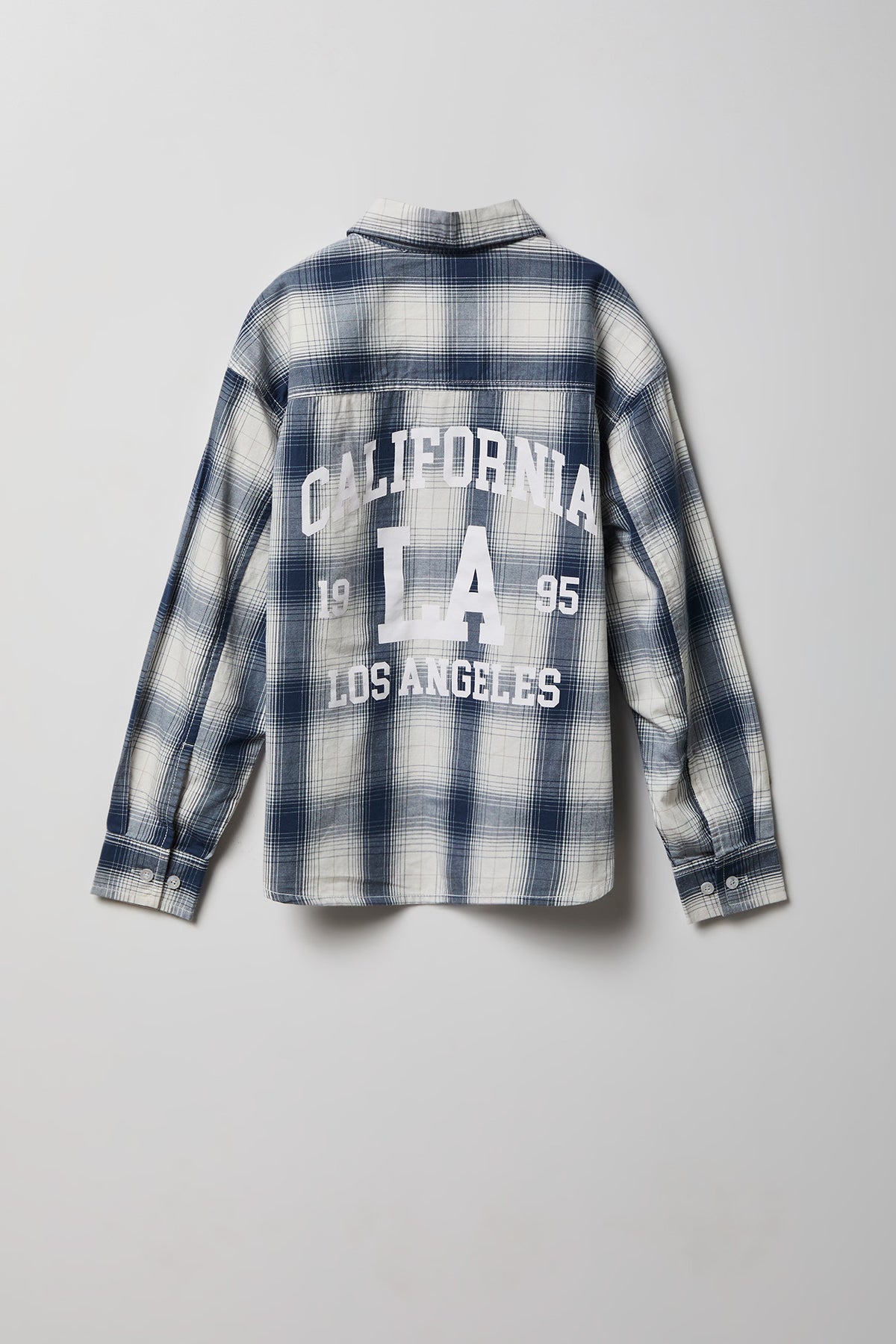 Boys Graphic Plaid Flannel Button-Up Top - Blue