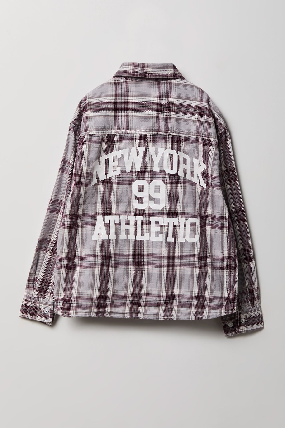 Boys Graphic Plaid Flannel Button-Up Top - Burgundy