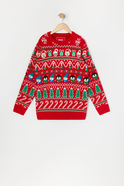 Boys Penguin Fairisle Jacquard Knit Christmas Sweater