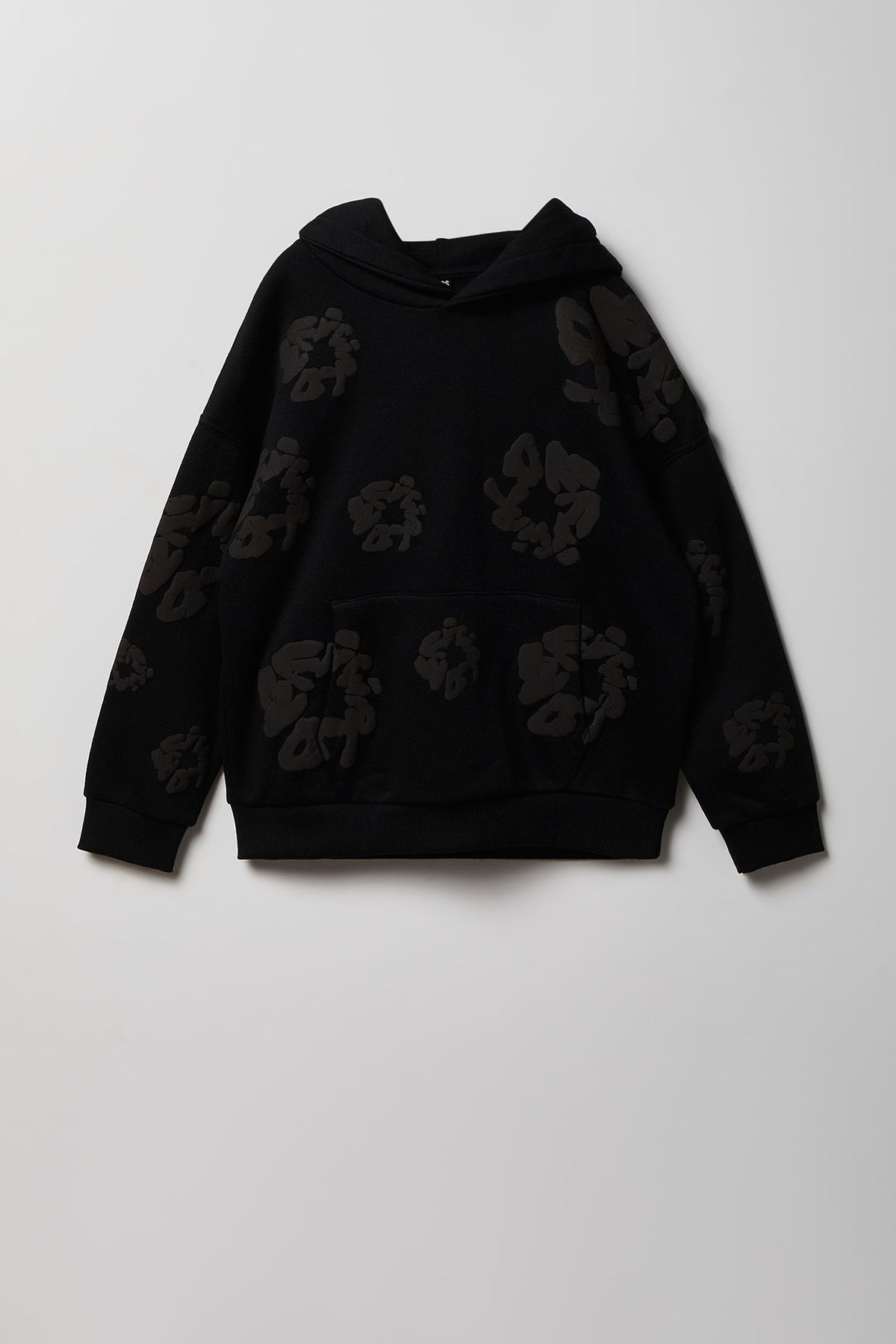 Kids Fleece Puffed Graphic Hoodie - Black