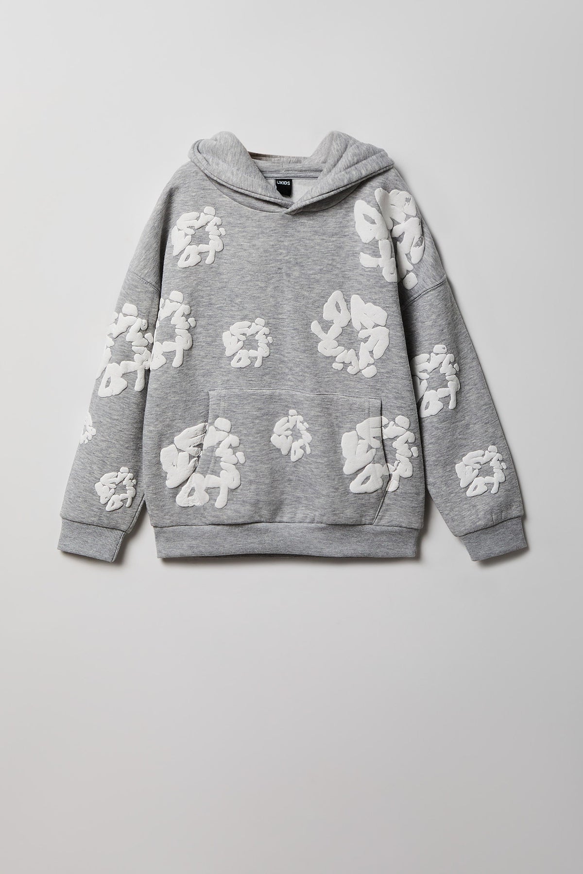 Kids Fleece Puffed Graphic Hoodie - Heather Grey