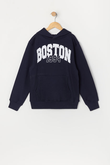 Haut à capuchon en molleton avec motif brodé Boston pour garçon