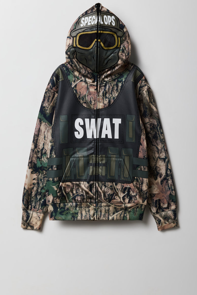 Haut à capuchon en molleton à glissière entière et imprimé SWAT pour enfants