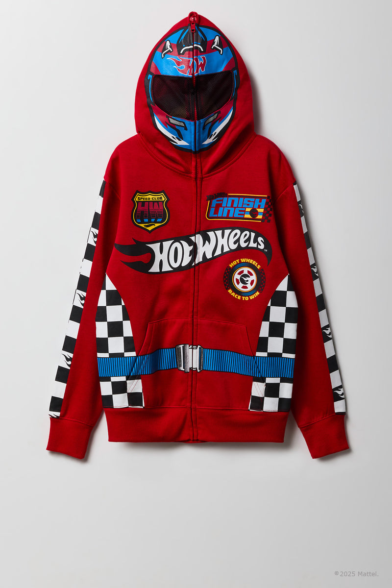 Haut à capuchon en molleton à glissière entière et imprimé Hot Wheels™ pour enfants