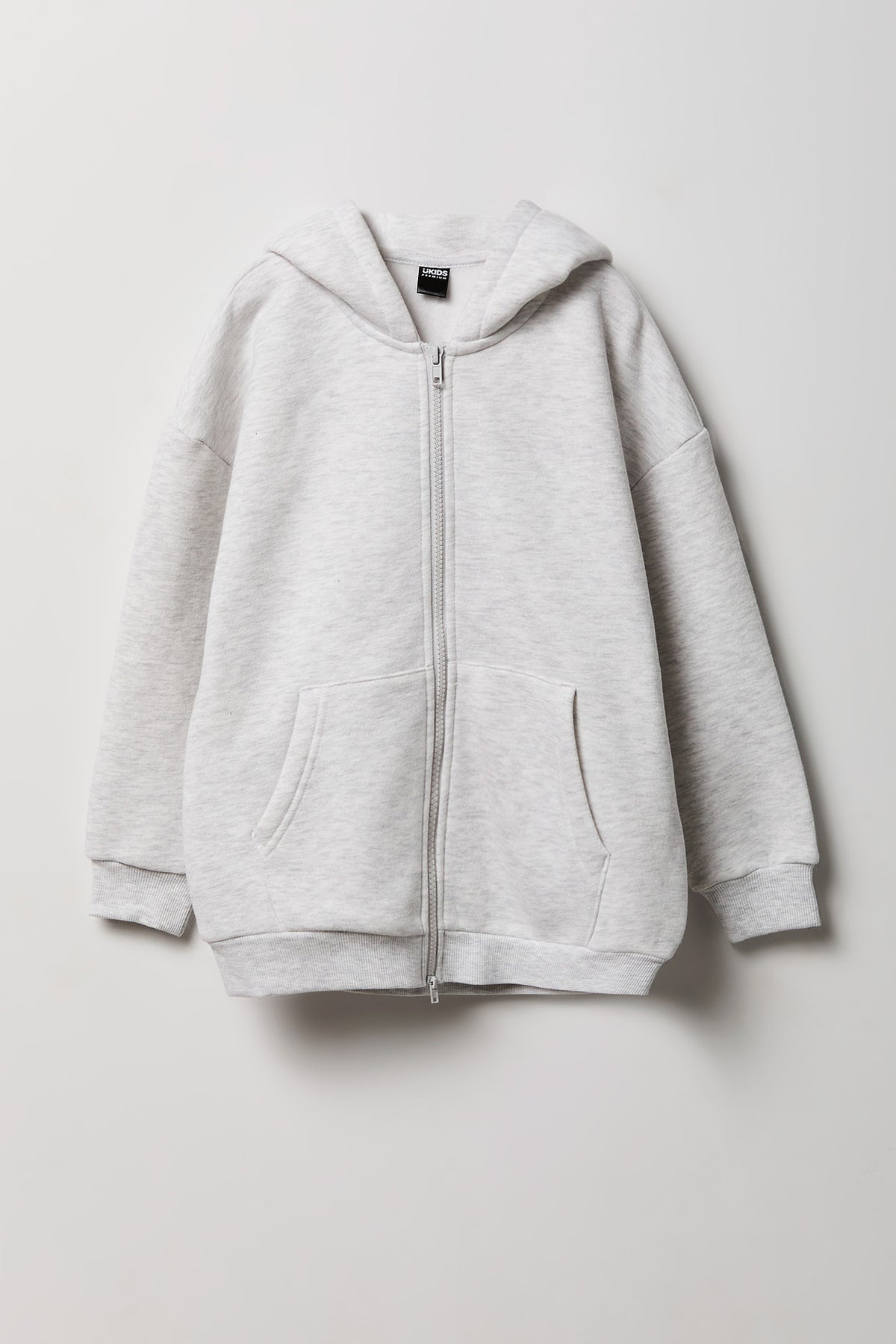 Kids Zip-Up Fleece Hoodie - Light Grey