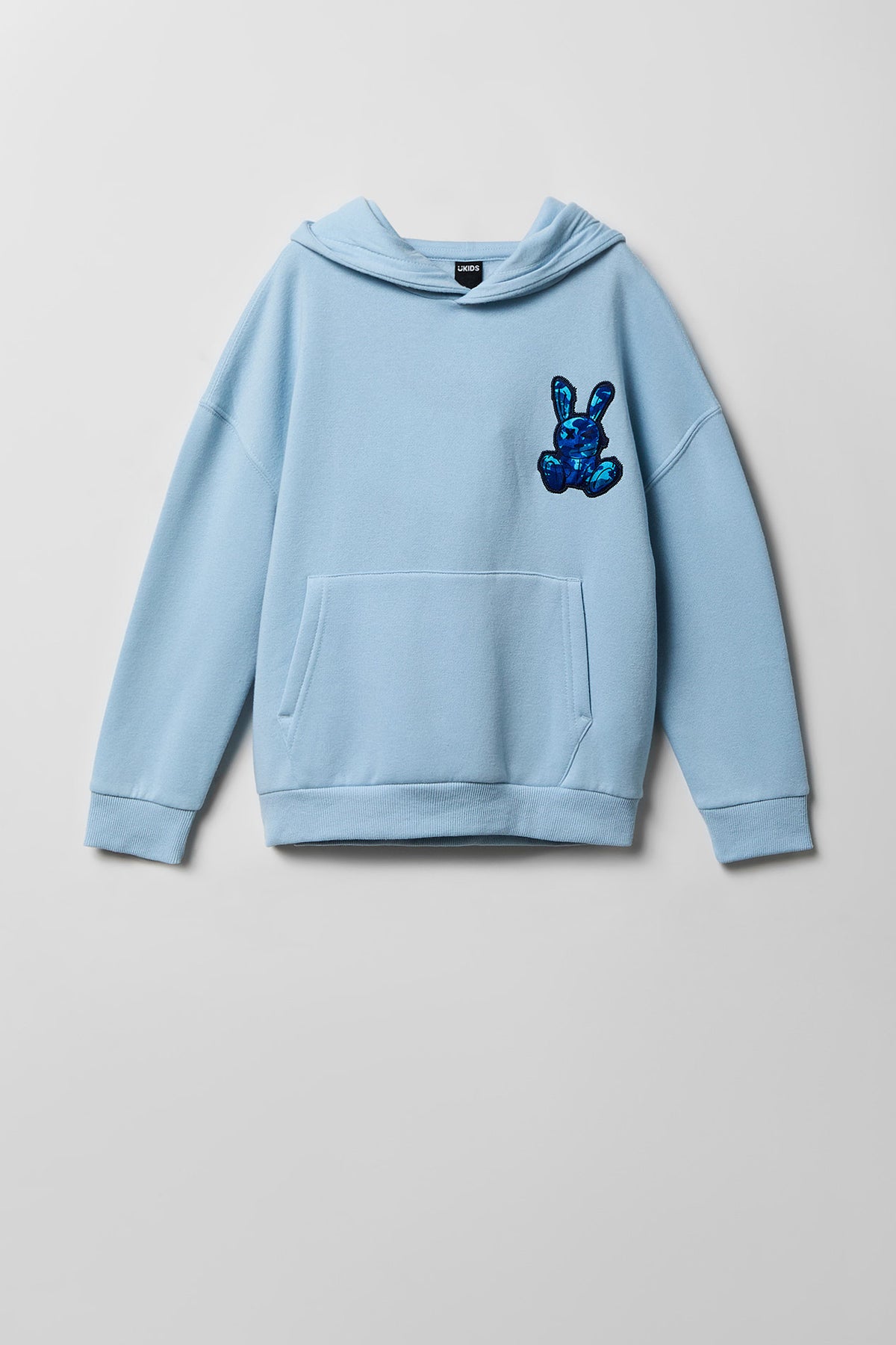 Kids Embroidered Fleece Hoodie - Light Blue