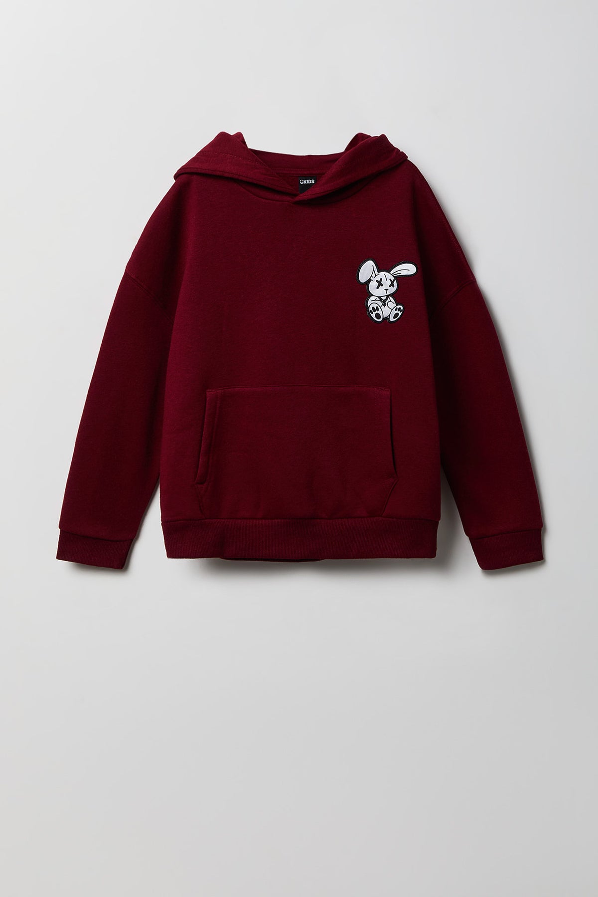 Kids Embroidered Fleece Hoodie - Burgundy