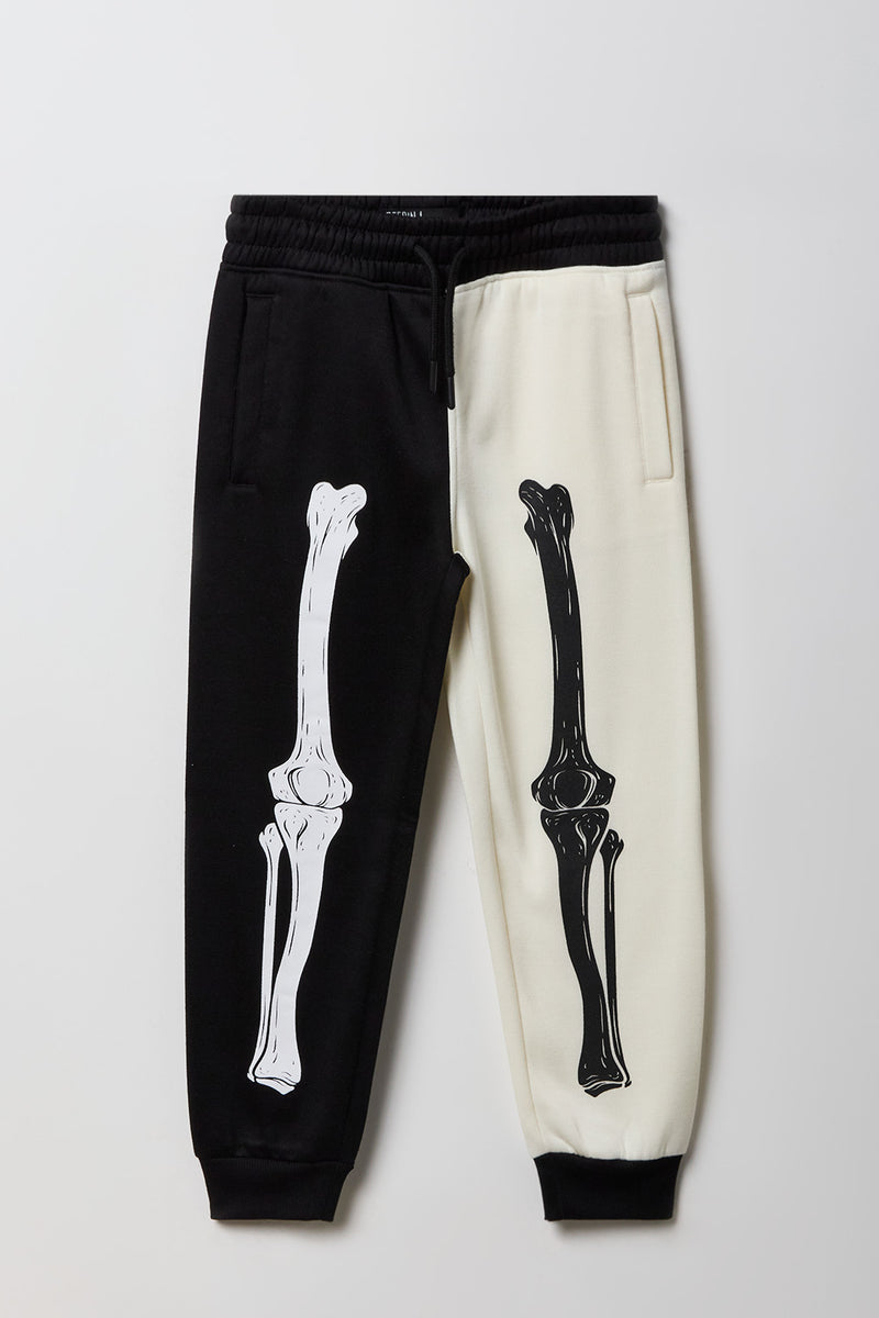 Jogger en molleton à imprimé de squelette deux tons pour enfants