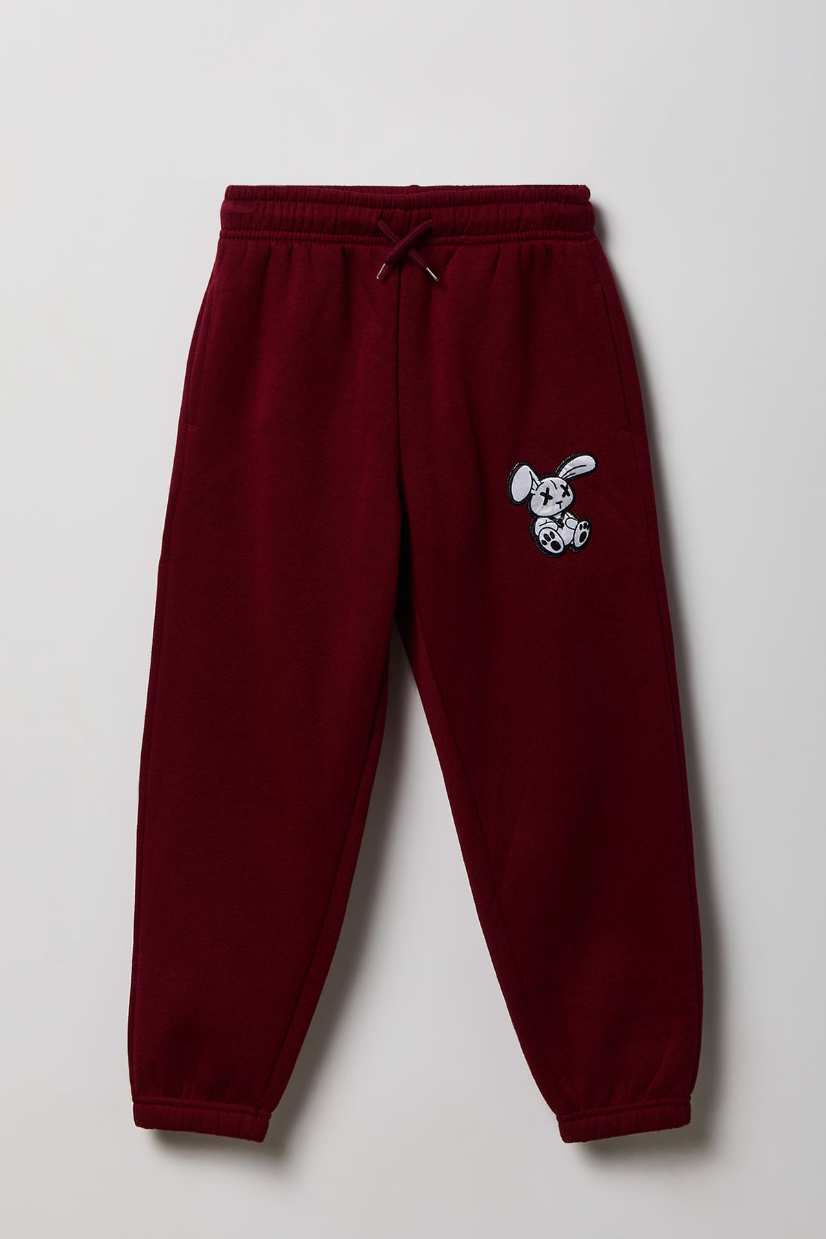 Kids Embroidered Fleece Jogger - Burgundy