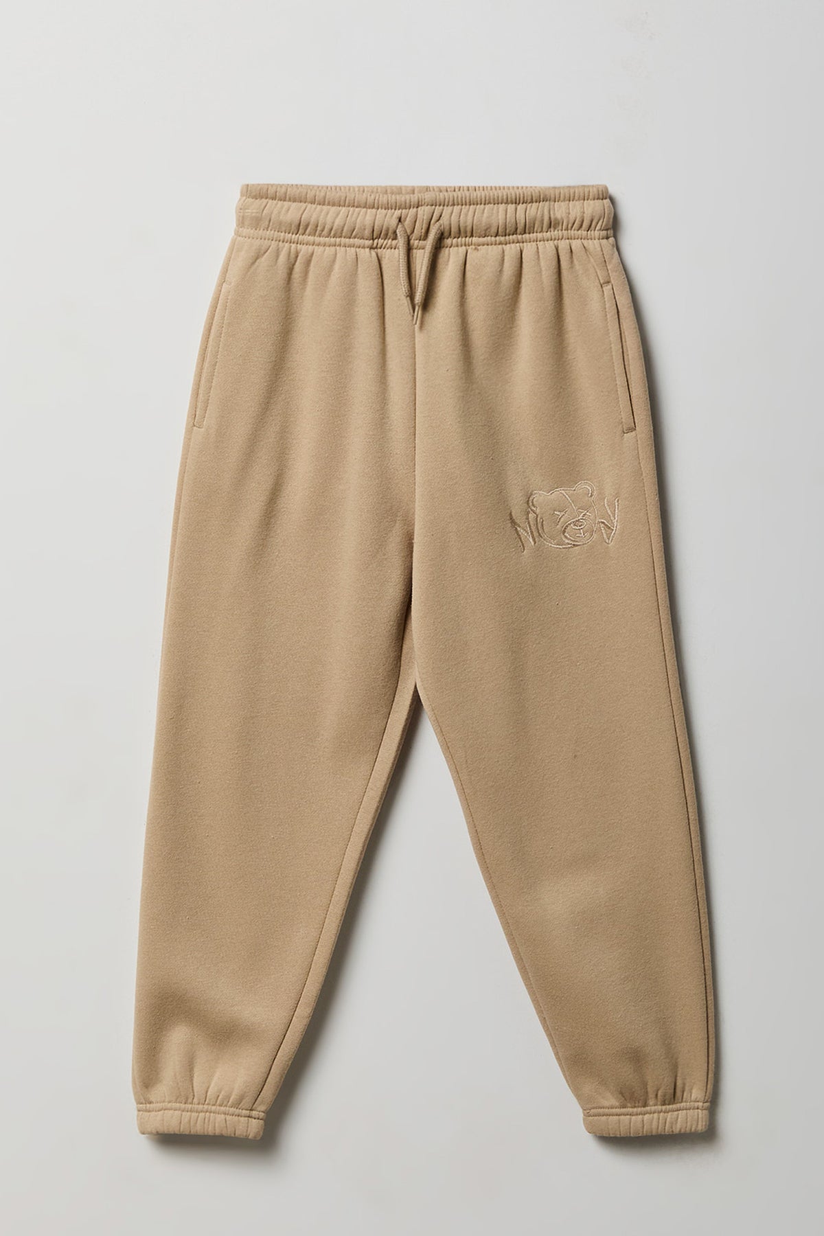 Kids Embroidered Fleece Sweatpant - Tan