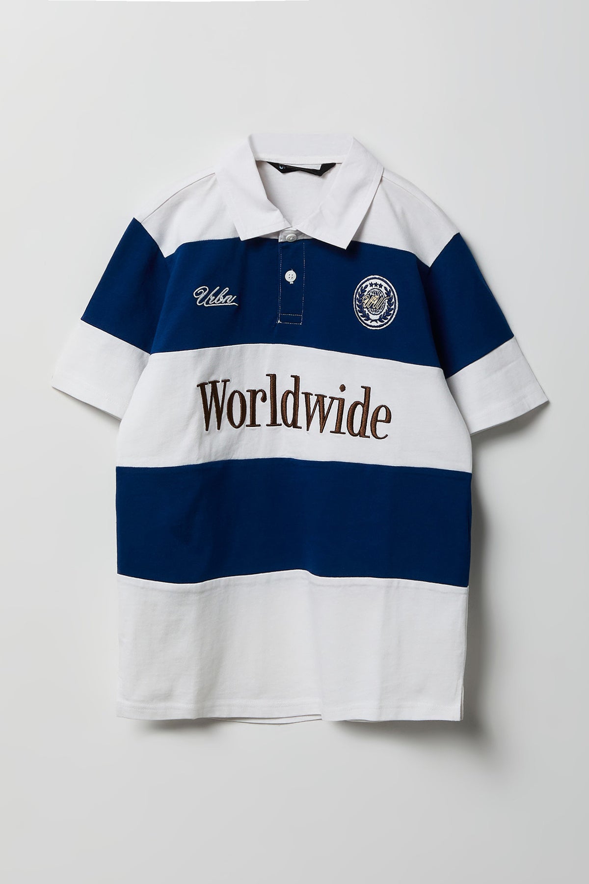 Boys Embroidered Boxy Collared Polo - Navy
