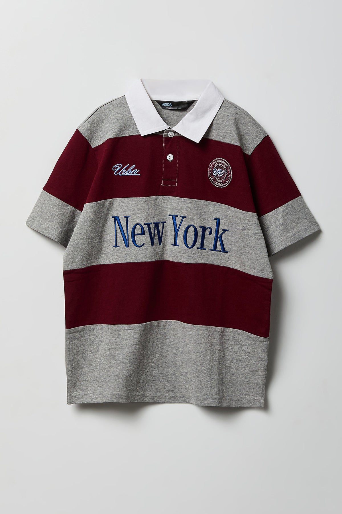 Boys Embroidered Boxy Collared Polo - Burgundy