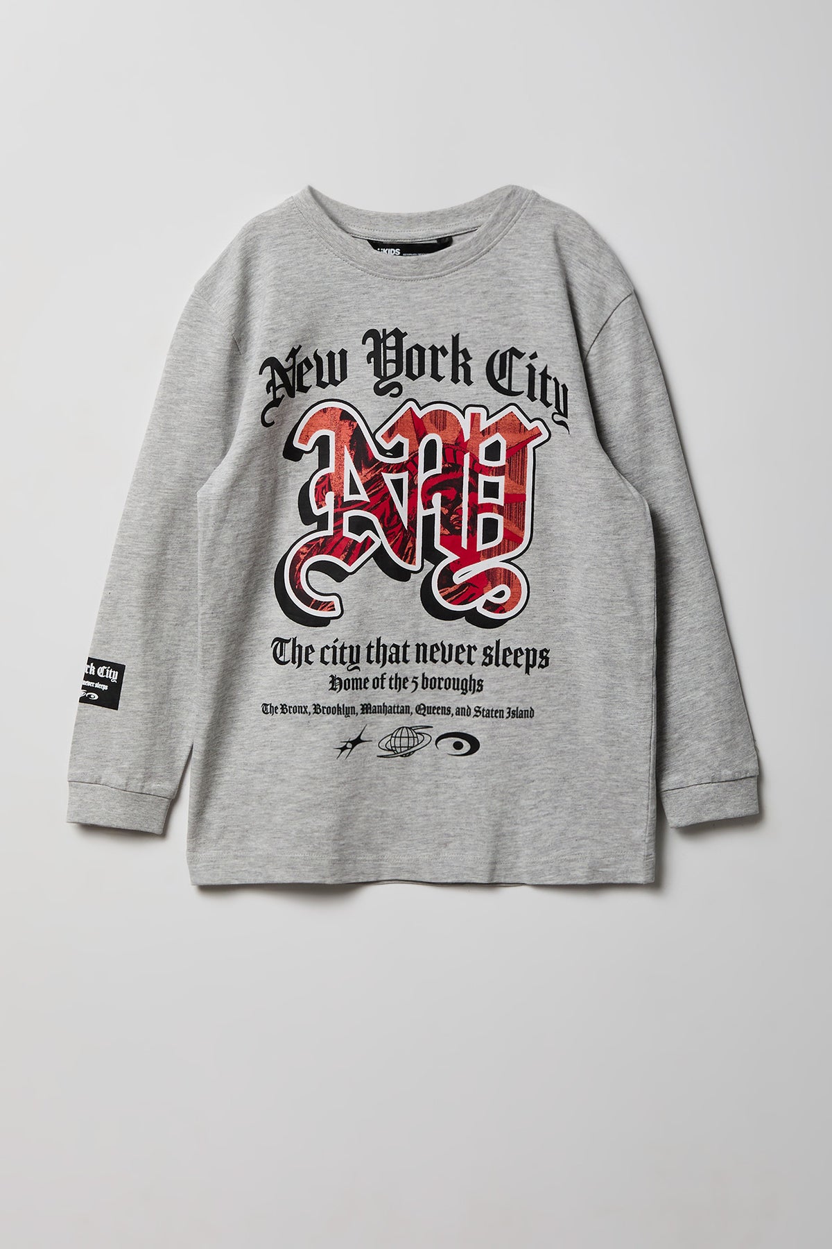 Kids Graphic Long Sleeve Top - Heather Grey