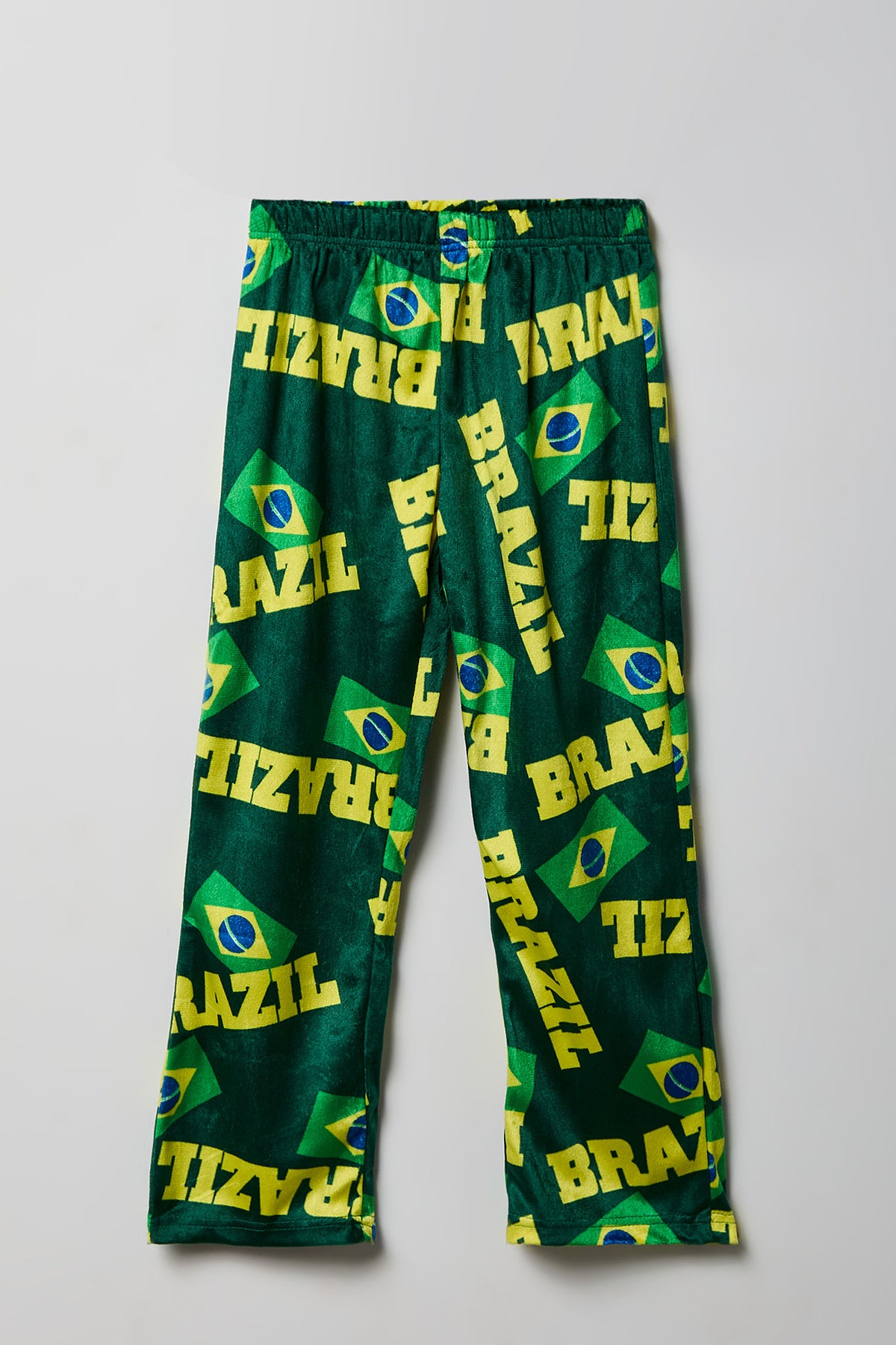 Boys Brazil Print Plush Pajama Pant - Green