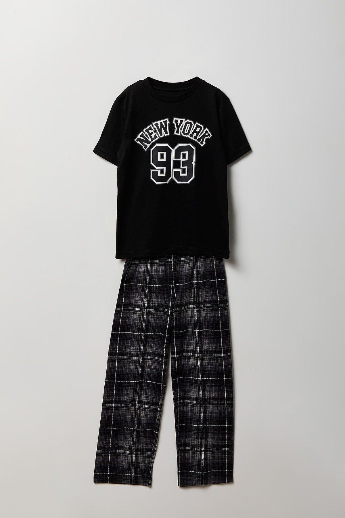 Kids Graphic Tee & Flannel Pant Pajama Set - Black