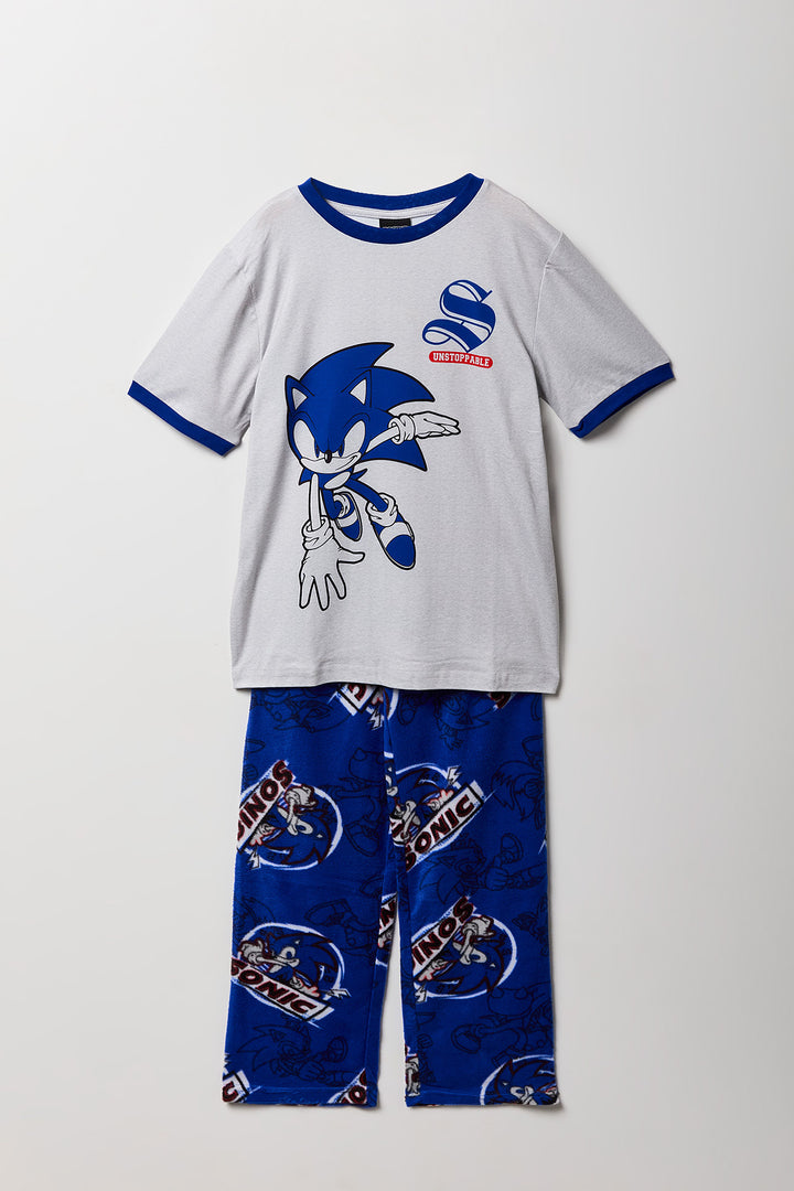 Ensemble pyjama avec t-shirt à imprimé Sonic et pantalon en peluche pour enfant