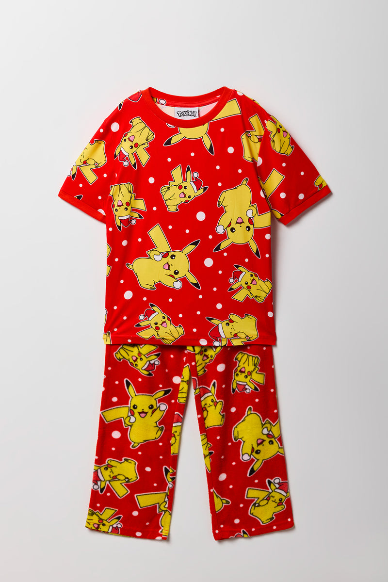 Kids Pikachu Christmas T-Shirt & Plush Pant Pajama Set