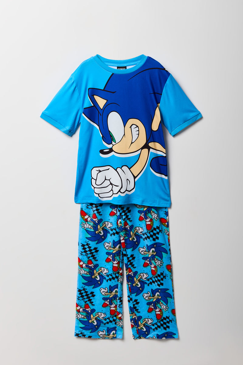 Ensemble pyjama avec t-shirt à imprimé Sonic et pantalon en peluche pour enfant