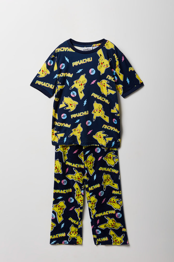 Ensemble pyjama avec t-shirt à imprimé Pikachu et pantalon en peluche pour enfant