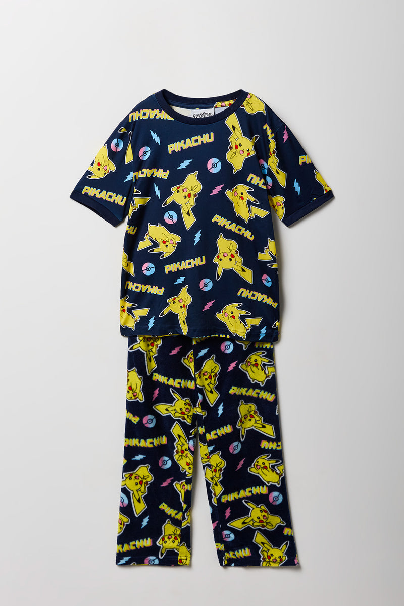 Ensemble pyjama avec t-shirt à imprimé Pikachu et pantalon en peluche pour enfant