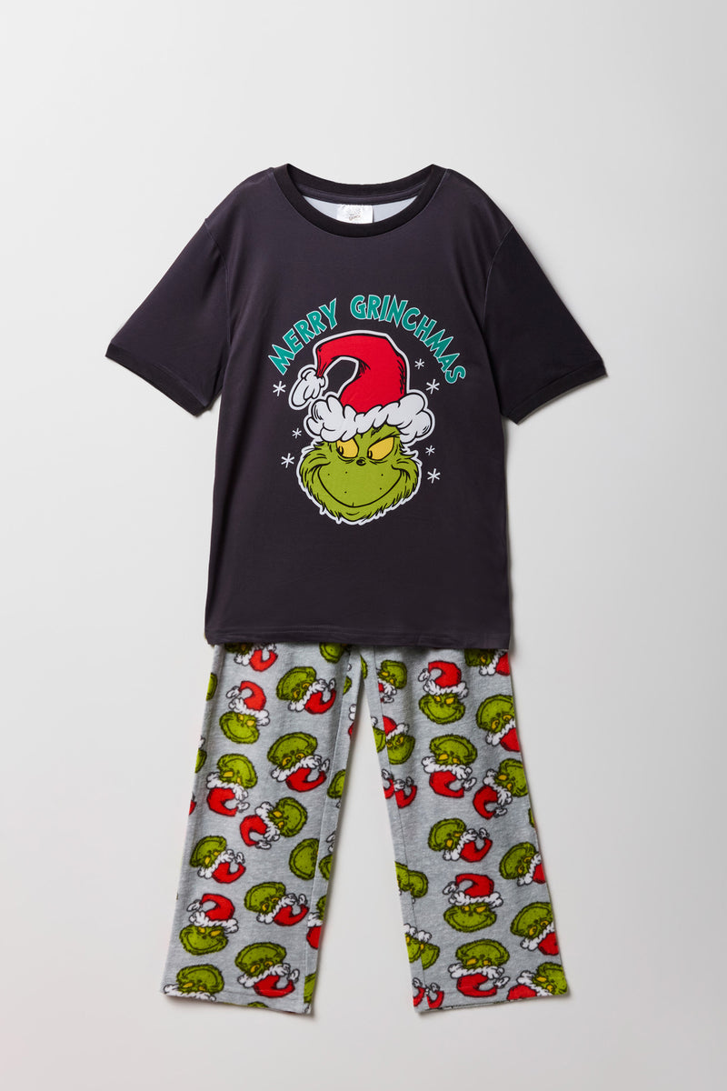 ensemble pyjama avec t-shirt à imprimé Grinch et pantalon en peluche pour enfant