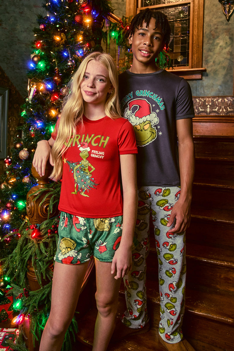 Kids Grinch Graphic T-Shirt & Plush Pant Pajama Set
