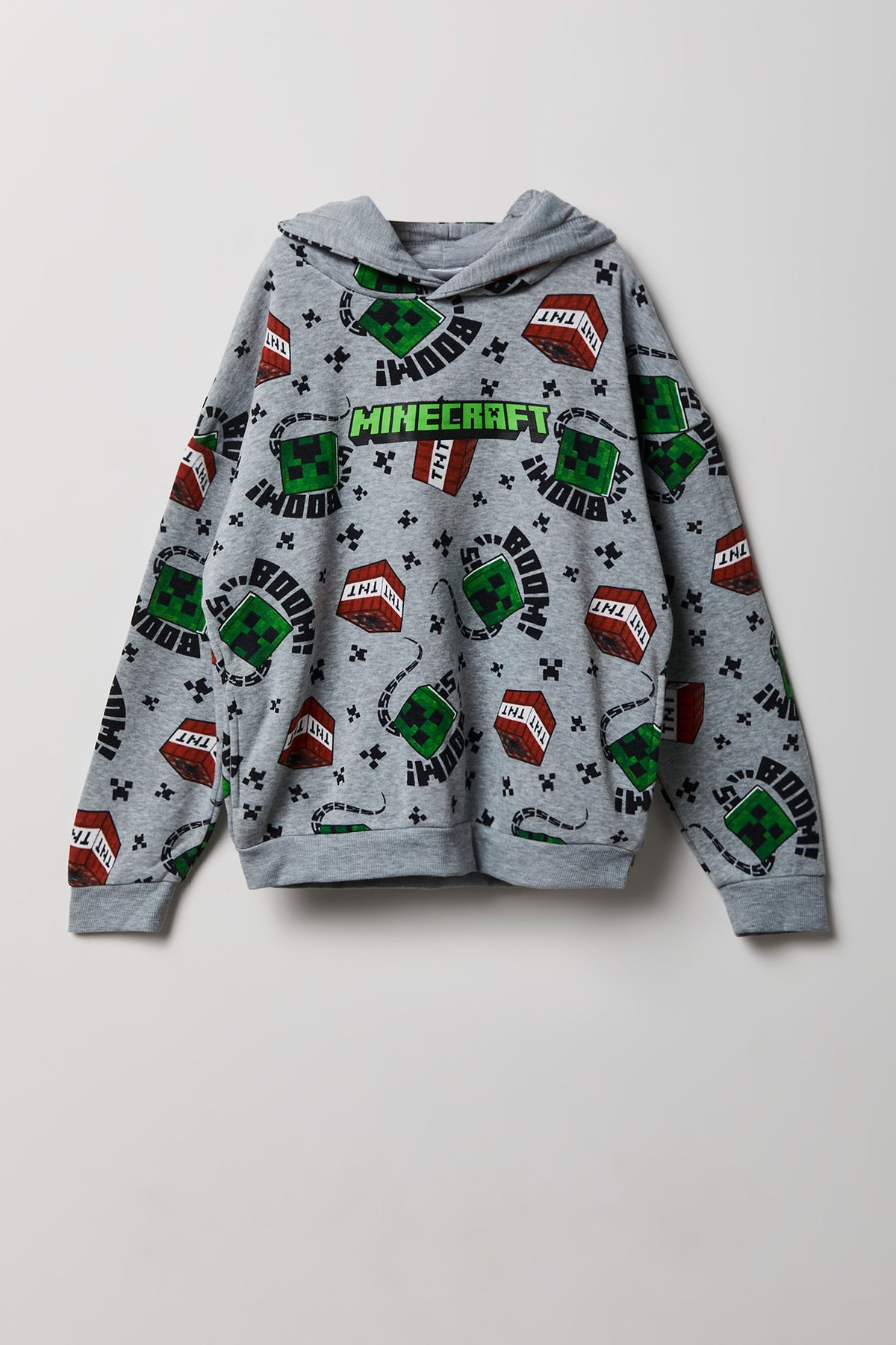 Kids Minecraft Print Fleece Hoodie - Heather Grey