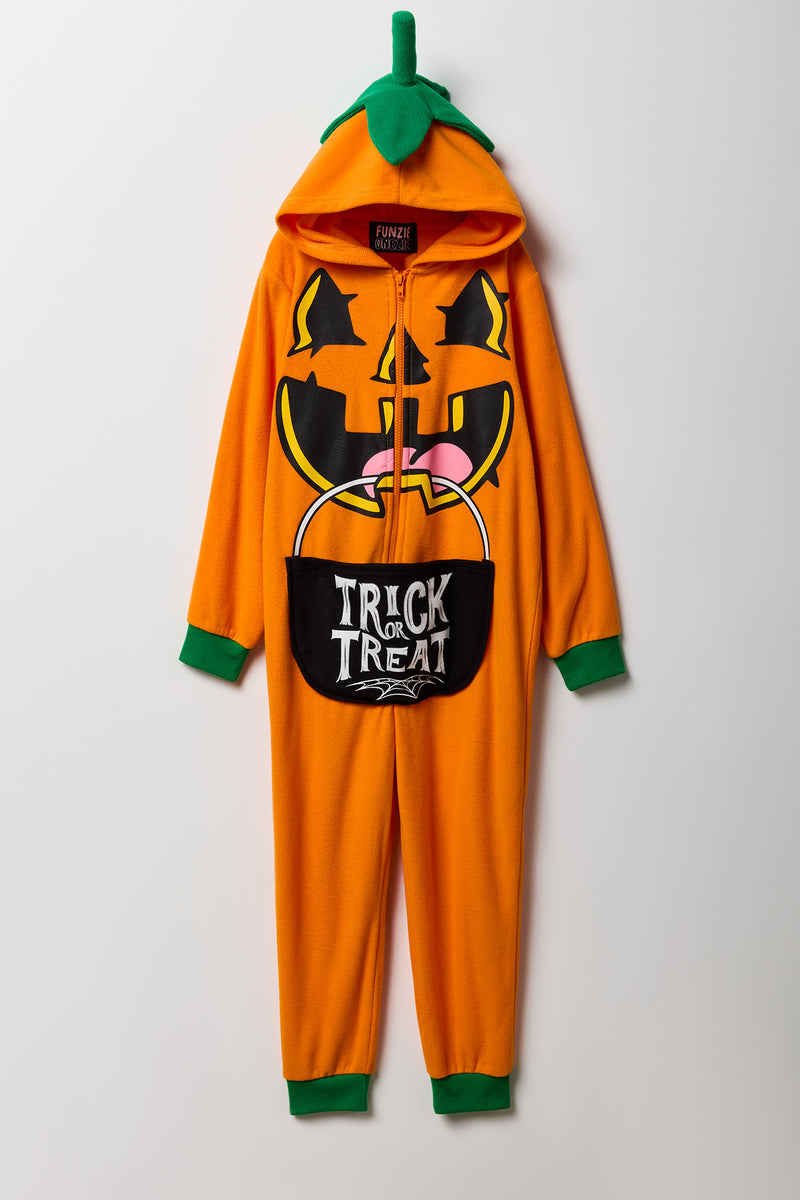 Kids 3D Jack-O-Lantern Plush Onesie