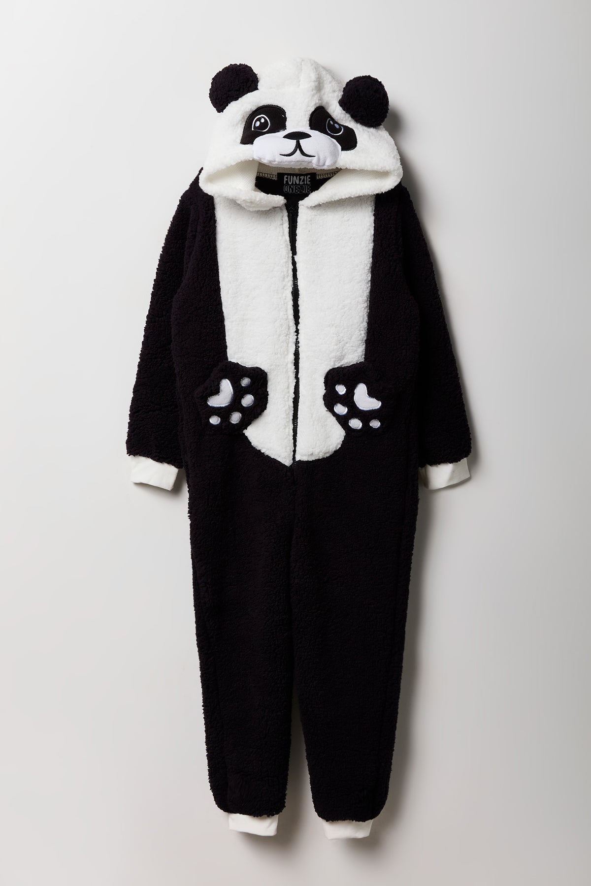 Kids 3D Panda Sherpa Onesie - Black