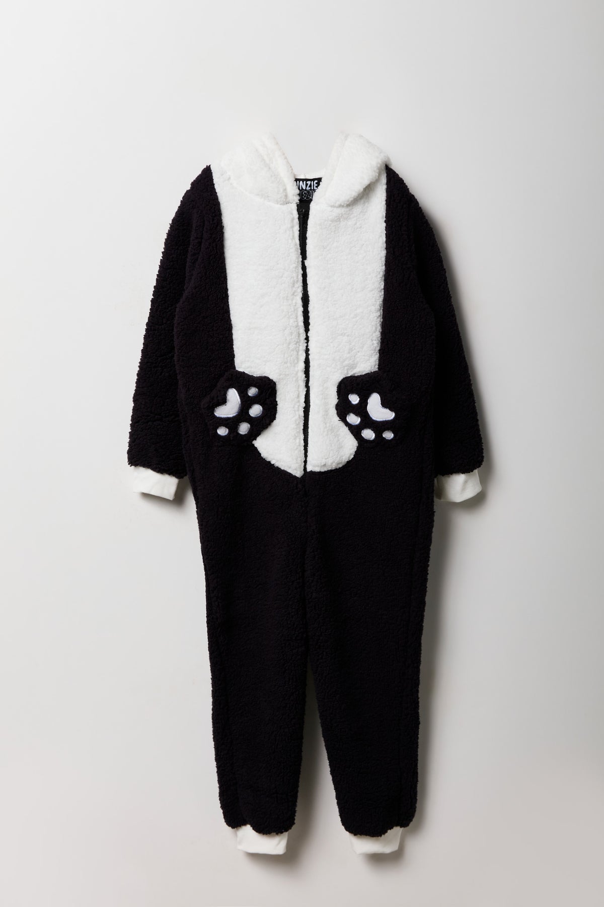 Alt View 2. Kids 3D Panda Sherpa Onesie - Black