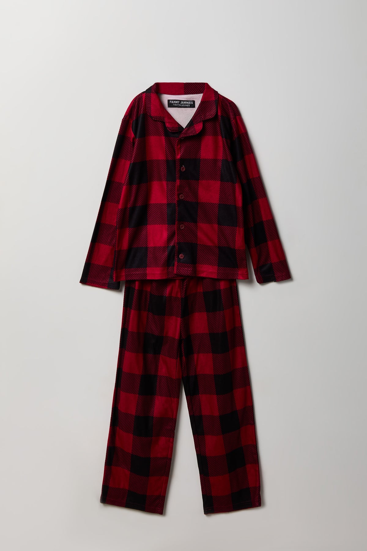 Alt View 2. Youth Red Plaid Flannel Fammy Jammies Set - Red