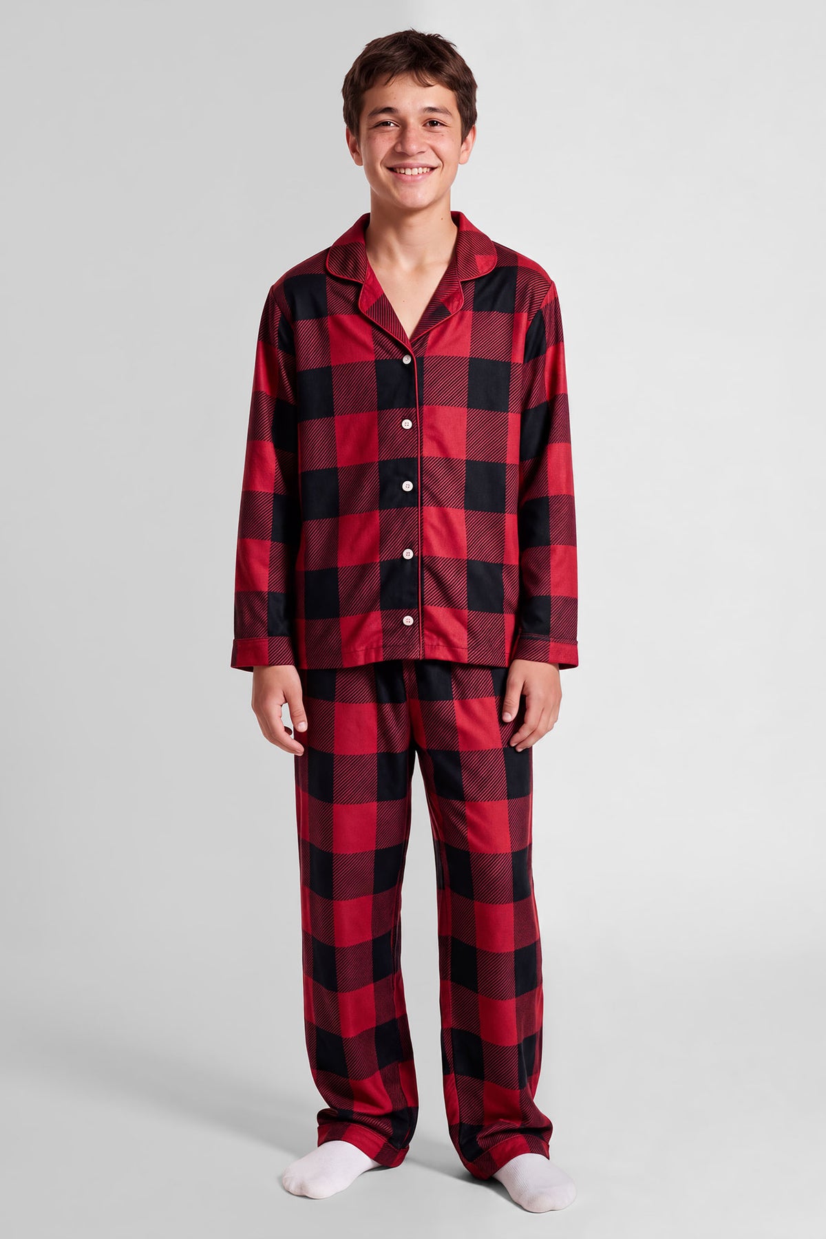 Alt View 8. Youth Red Plaid Flannel Fammy Jammies Set - Red