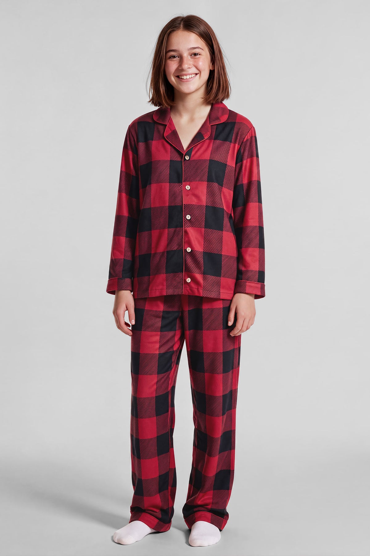 Youth Red Plaid Flannel Fammy Jammies Set - Red