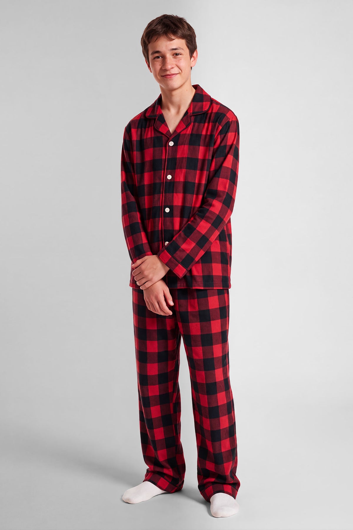 Alt View 5. Youth Red Plaid Flannel Fammy Jammies Set - Red