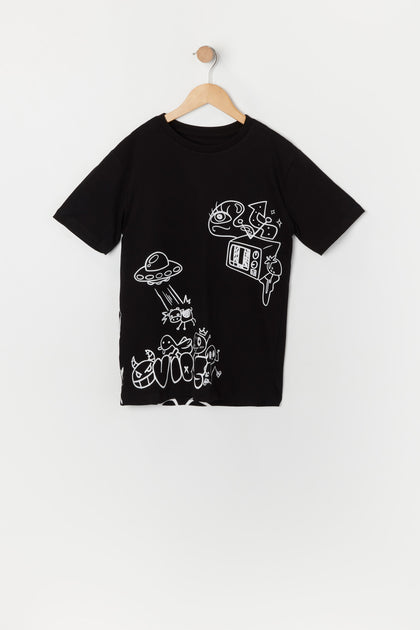 Boys Graffiti Graphic Double Sided Graphic T-Shirt