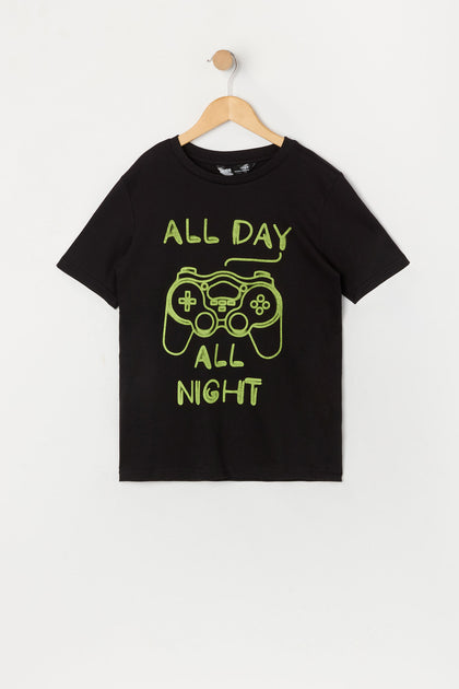 T-shirt à imprimé Gaming All Day All Night pour garçon