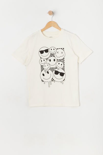 T-shirt à imprimé Emojis avec coulures de peinture pour garçon
