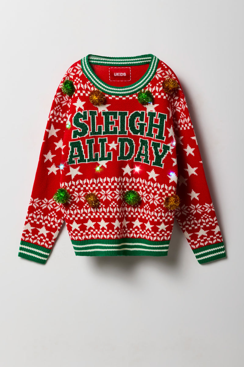 Kids Light-Up Sleigh Ugly Christmas Sweater