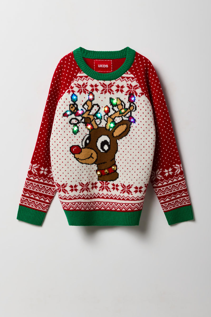 Kids Light-Up Reindeer Ugly Christmas Sweater
