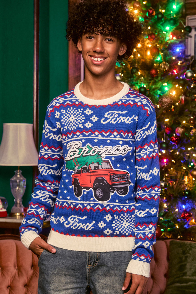 Chandail de Noël avec motif brodé Ford Bronco pour enfant