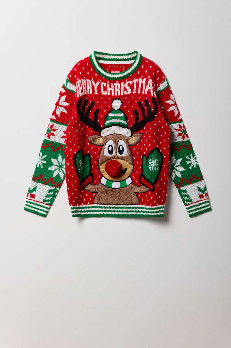 Kids Furry Rudolph Christmas Sweater
