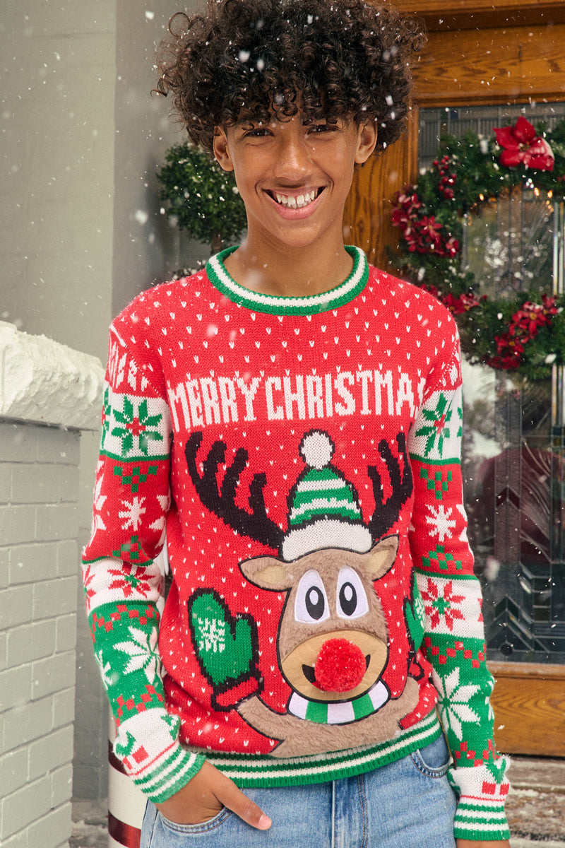 Kids Furry Rudolph Christmas Sweater