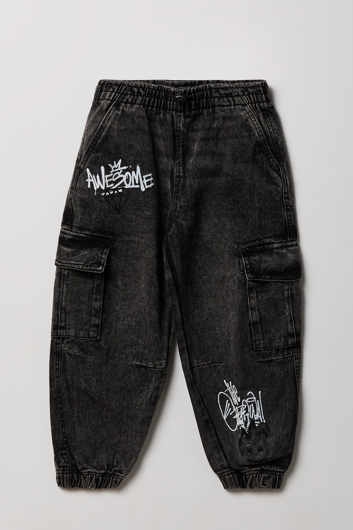 Boys Graffiti Denim Jogger - Black