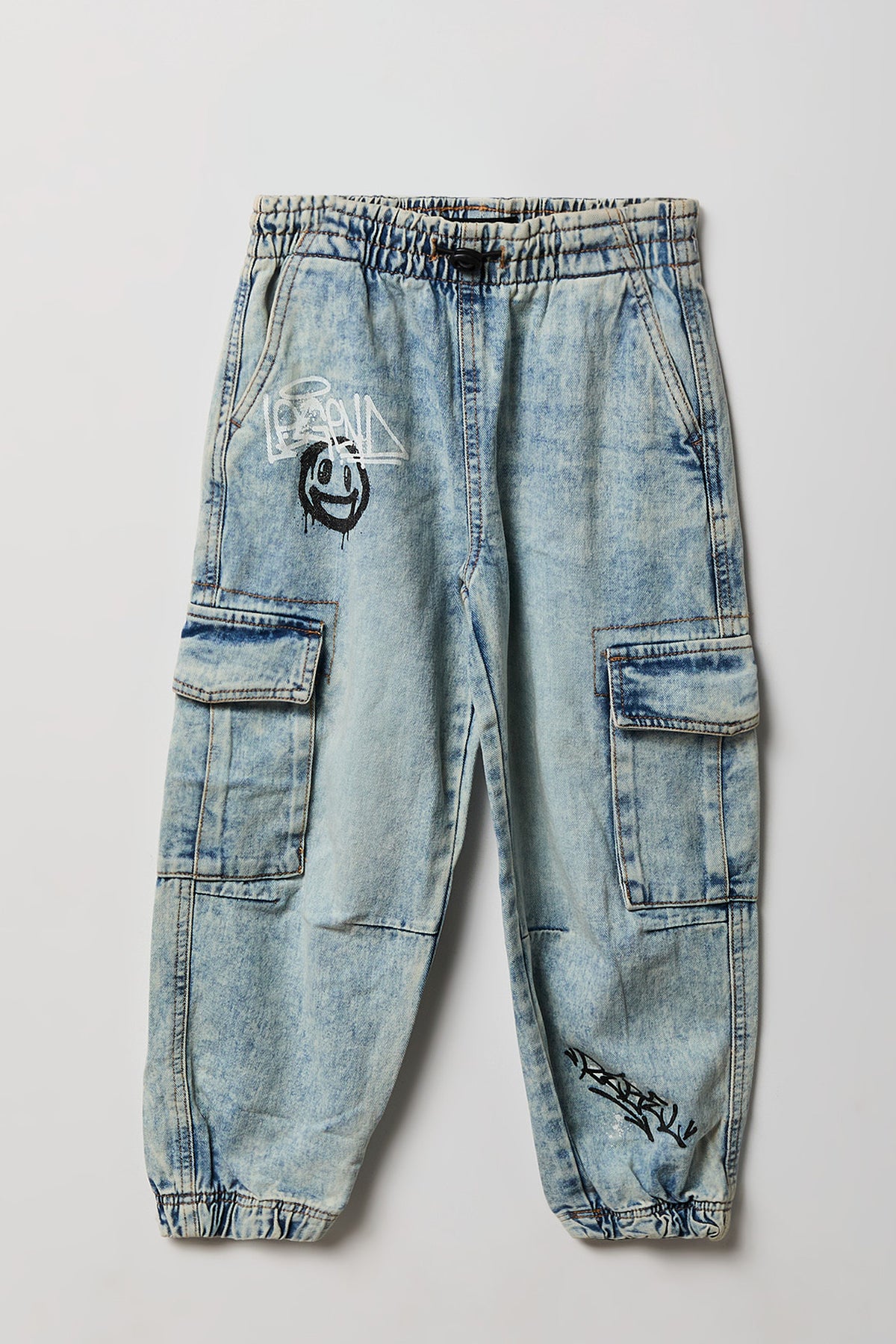Boys Graffiti Denim Jogger - Light Blue
