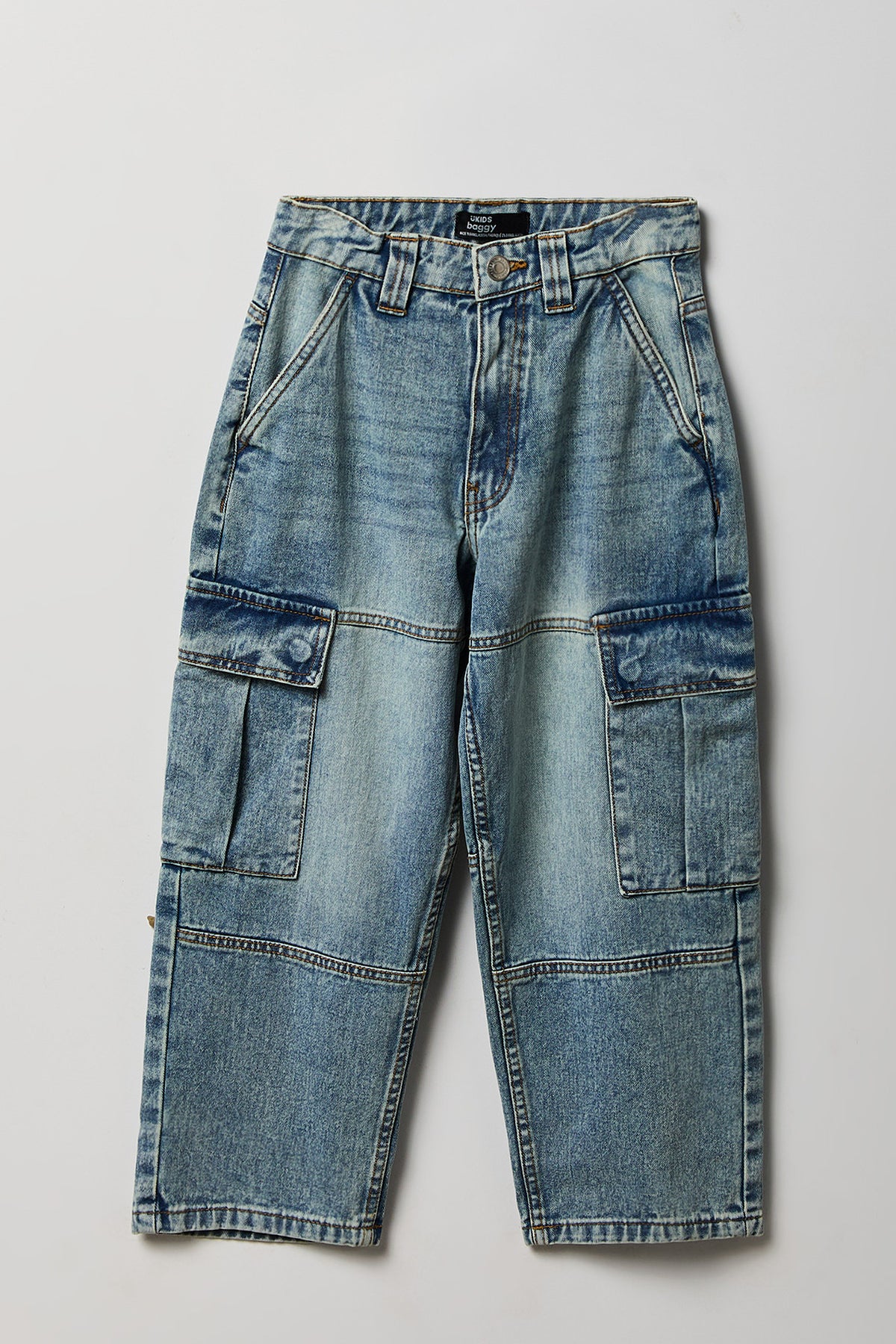 Boys Baggy Cargo Jean - Light Denim Blue
