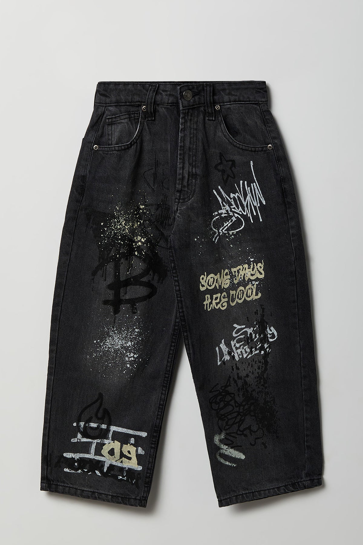 Boys Graffiti Graphic Baggy Jean - Black