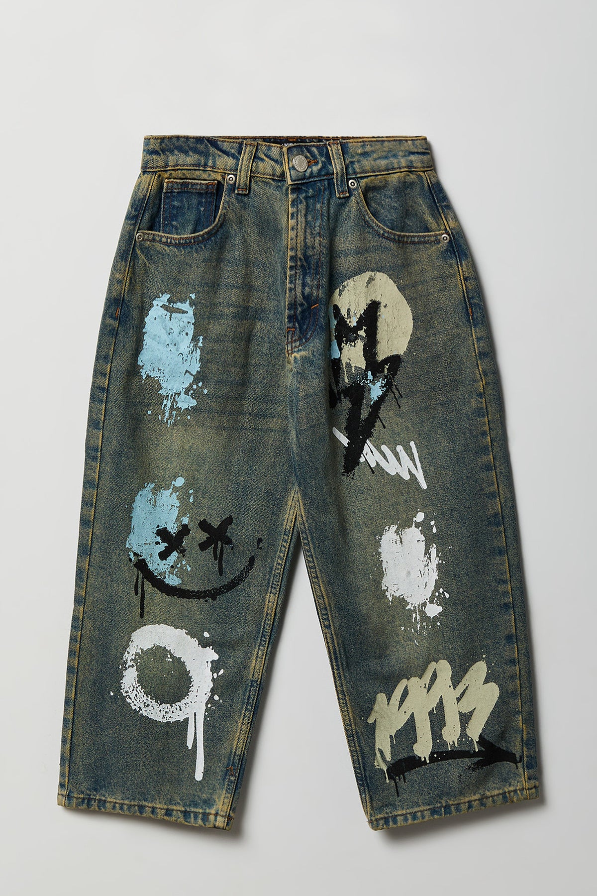 Boys Graffiti Graphic Baggy Jean - Pacific Blue