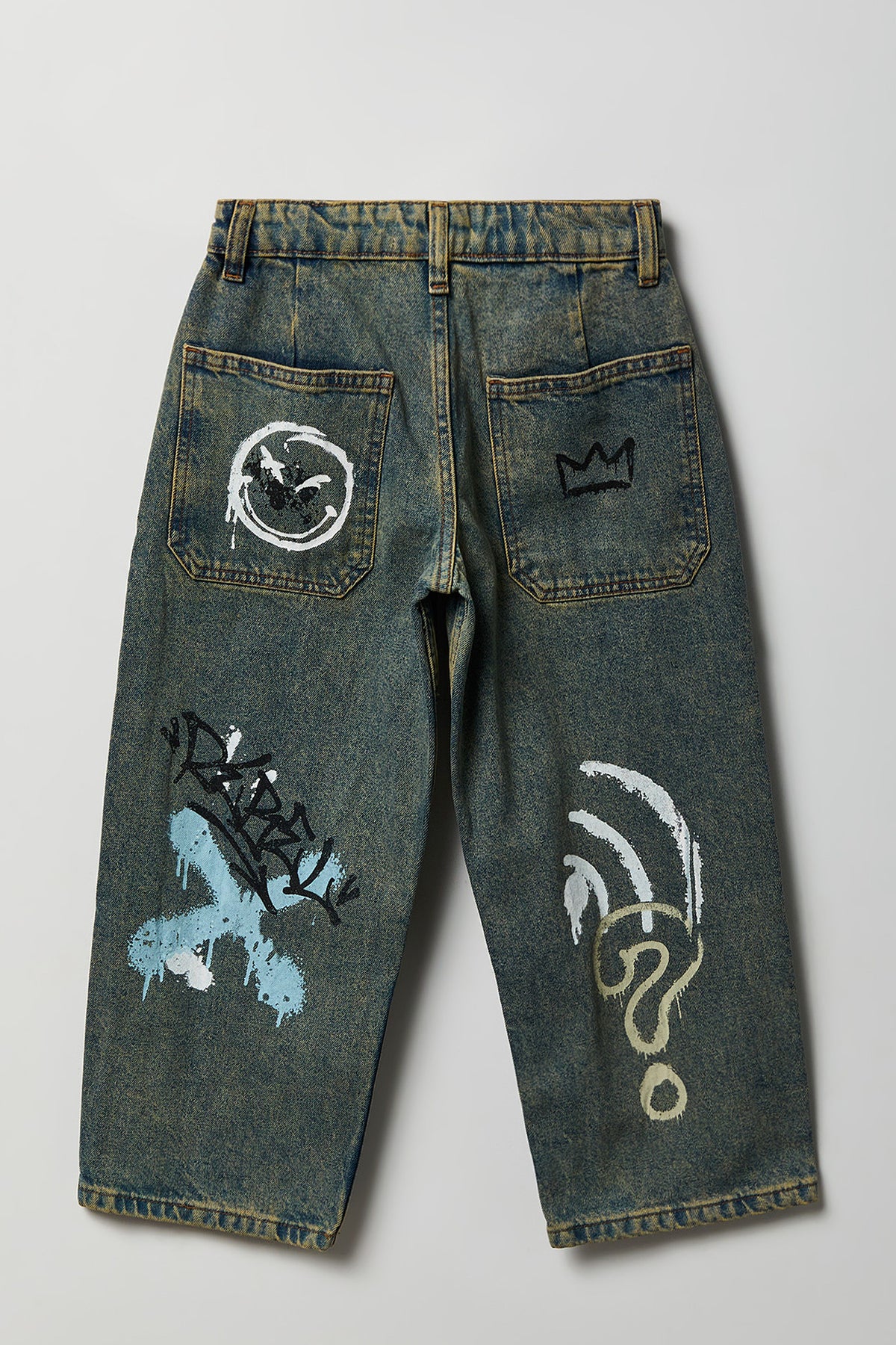 Alt View 2. Boys Graffiti Graphic Baggy Jean - Pacific Blue